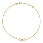 14k Real Solid Gold High Polished Infinity Charm Anklet, 9-10 in Adjustable fine designer jewelry for men and women